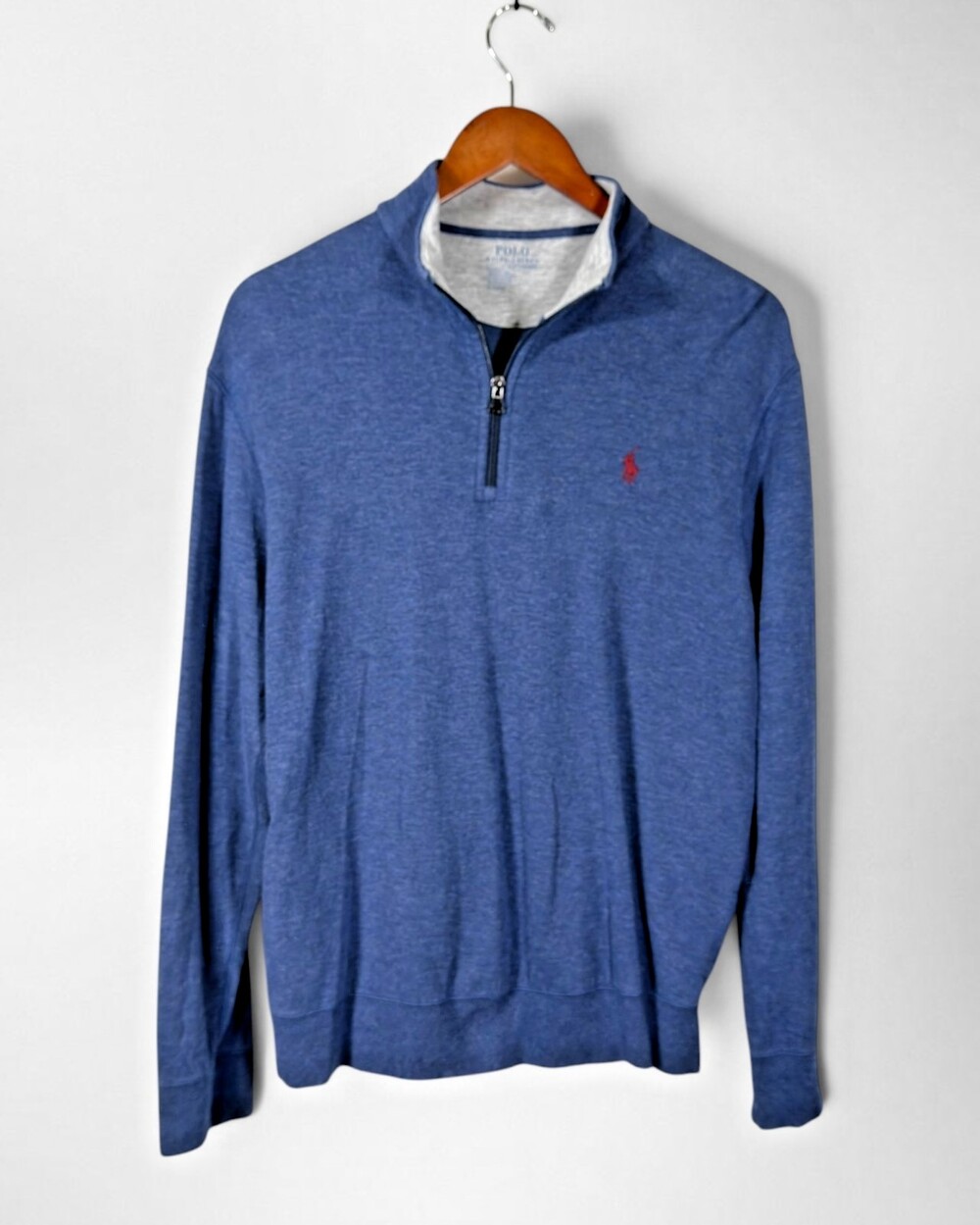 Polo Ralph Lauren Performance Men M Blue Heather 1/4 Zip Pullover Red Pony